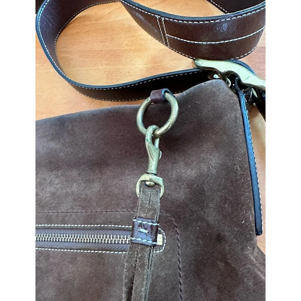 Coach 1419 Shoulder Bag Brown Suede Leather Tassel Hobo Handbag Western